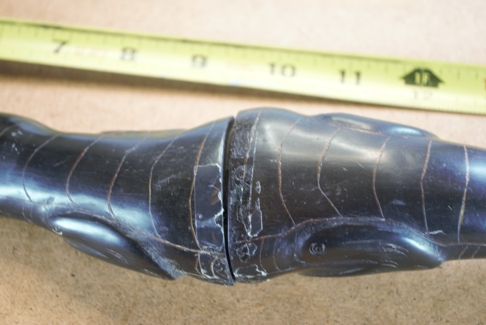 Hand carved water? buffalo horn unknown maker & location 2 piece container case
