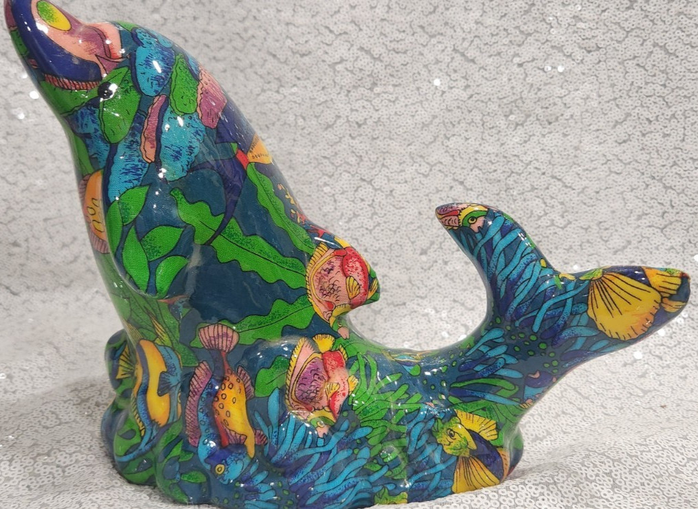 Dolphin Porpoise Figurine Vintage Ocean Patchwork Series Decoupage looking