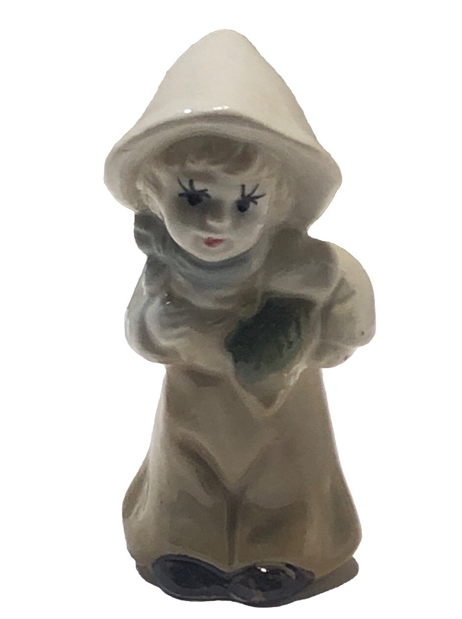 Antique German Hand Painted Porcelain Little Girl Holding Fish 3 1/2” Figurine