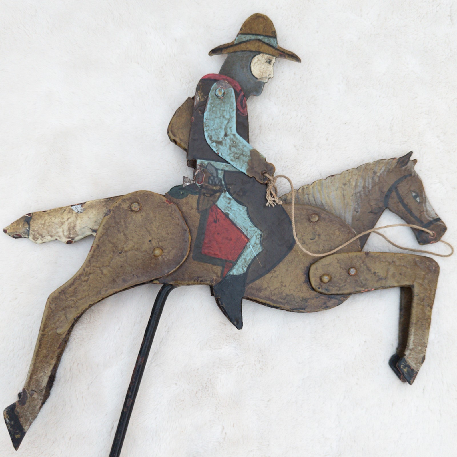 80’s Winston Porter Vtg Cowboy Pendulum Rocking Horse Sculpture Folk Art Metal
