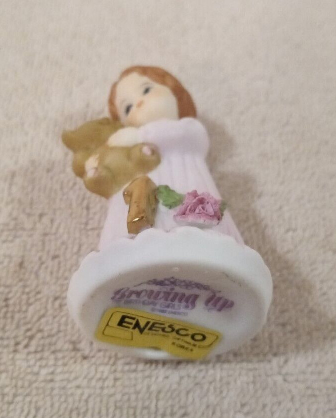 1981 Enesco GROWING UP BIRTHDAY GIRLS brunette/brown hair 2 1/2″ tall age 1 MINT