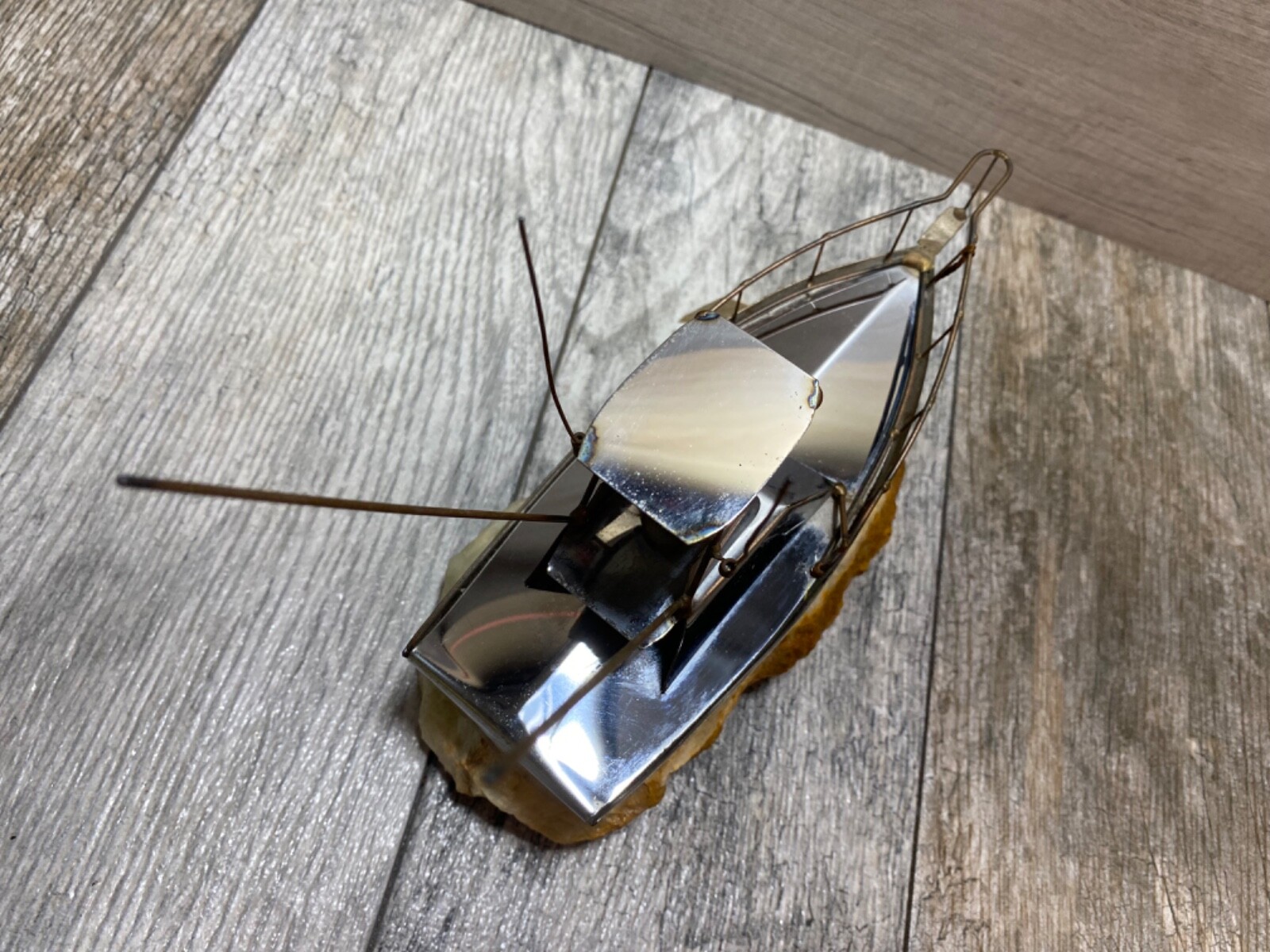 Vintage John DeMott Metal Brass sport fishing boat yacht Sculpture Stone Base