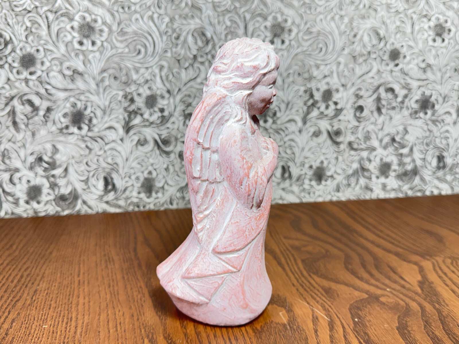 Isabel Bloom Pink Angel Cherub Statue Concrete Flower Garden Art 7″