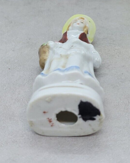 Japan Victorian Colonial Porcelain Figurine Woman Flowers Basket Hat Vintage 5″