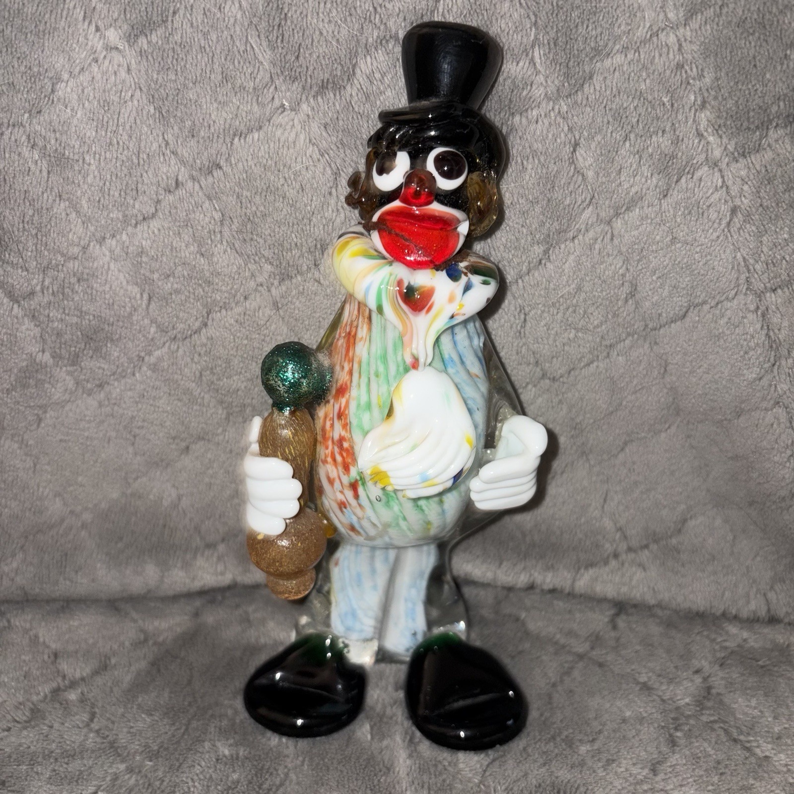 Vintage Murano Blown Glass Clown Top Hat Balloons Circus Figurine READ Broken