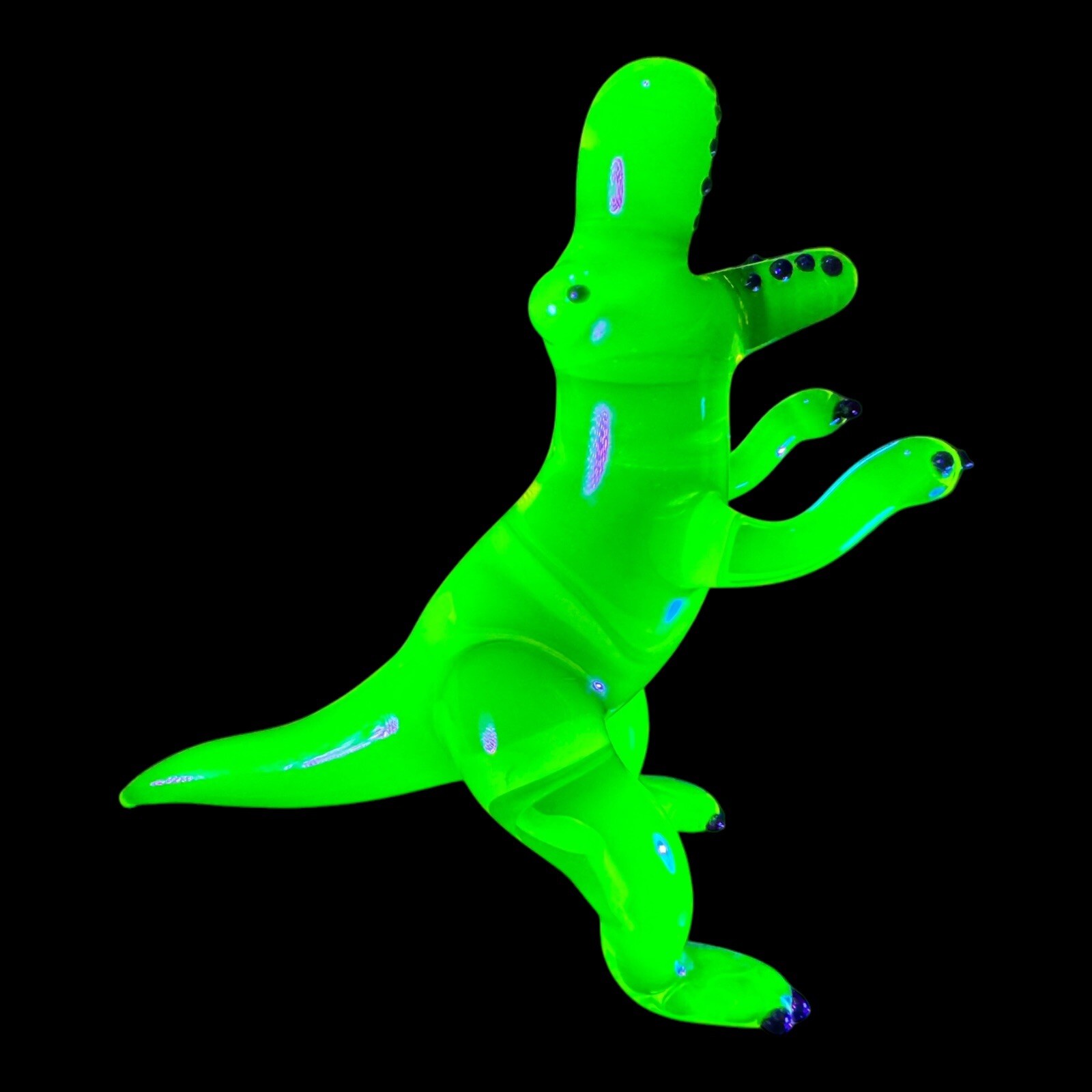 Uranium Glass T Rex Dinosaur Hand Made Custom Piece Lamp Work Glows Vaseline