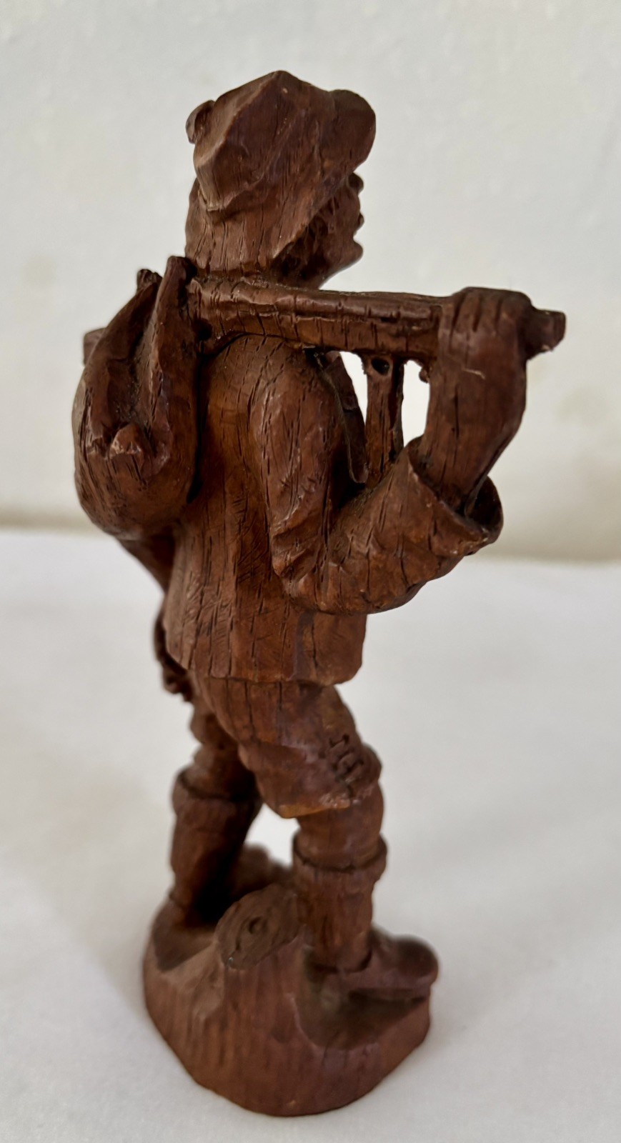 Vintage 7” Black Forest Wood Hand Carved Hunter With Shotgun And Deer