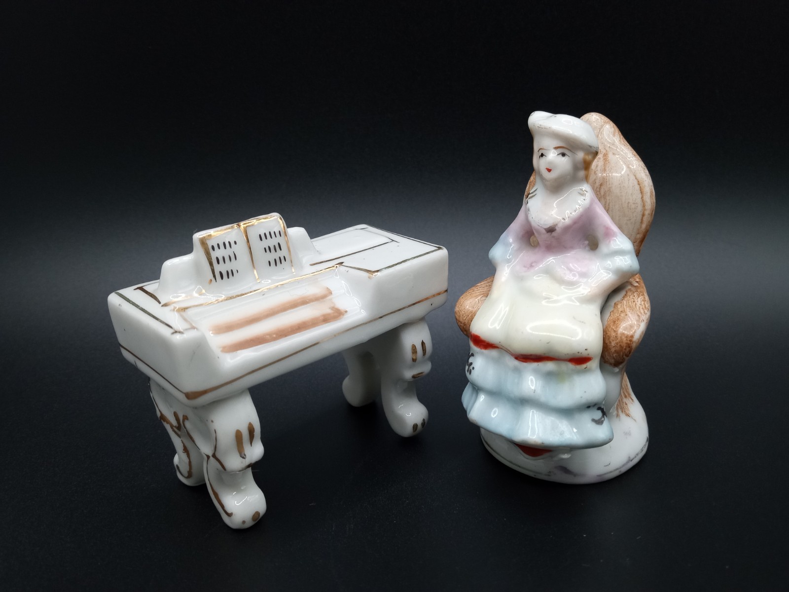 Vintage Porcelain Figurines – Woman Playing Piano – Made in Occupied Japan