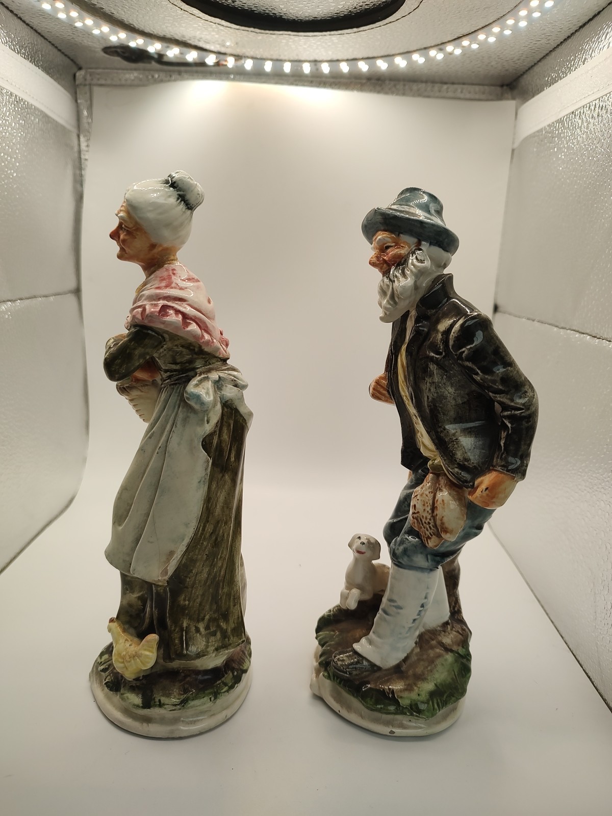 Vintage Peasant Farmer Woodsman & Wife Bisque Finish Figurine