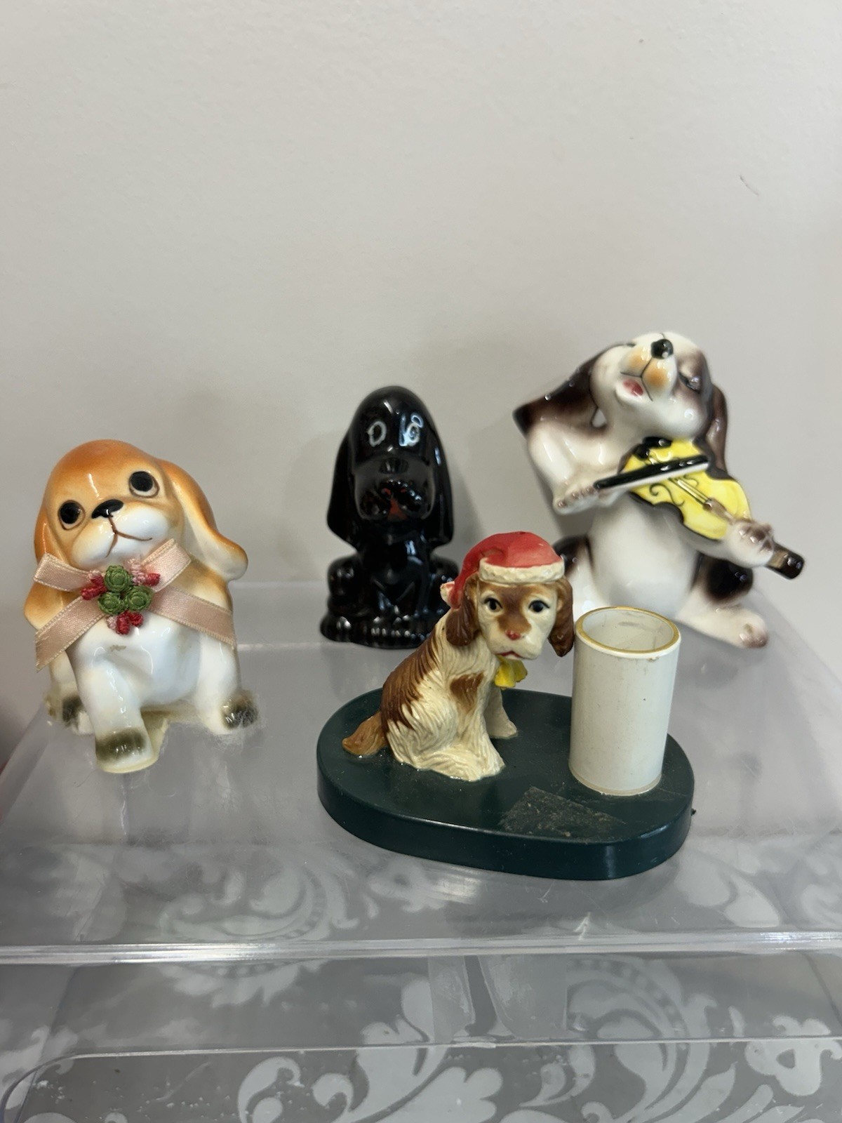Lot Of 4 Vintage Dogs Figurines Japan And Hong Kong None Are Perfect But Good