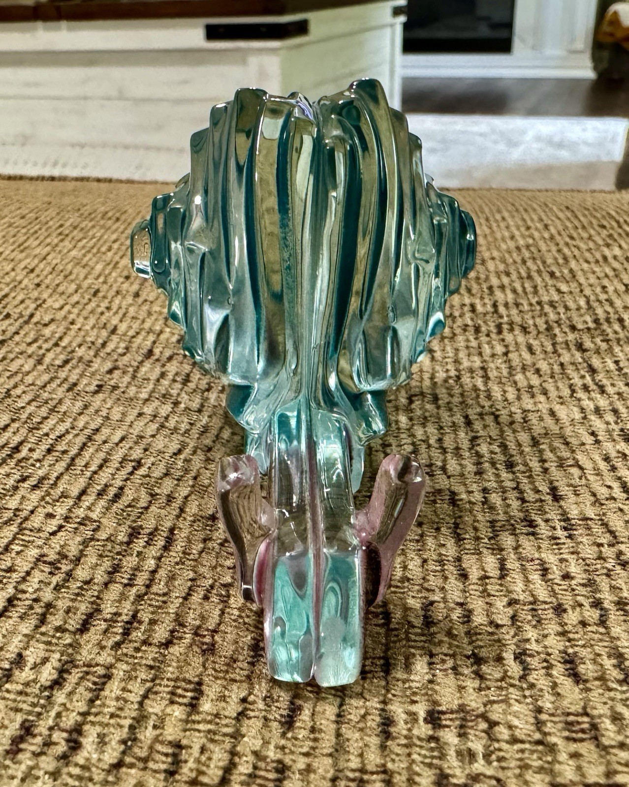 Fused Glass Snail With A Fused Glass Rosette Body Teal Color. Approx 4.5 Inches