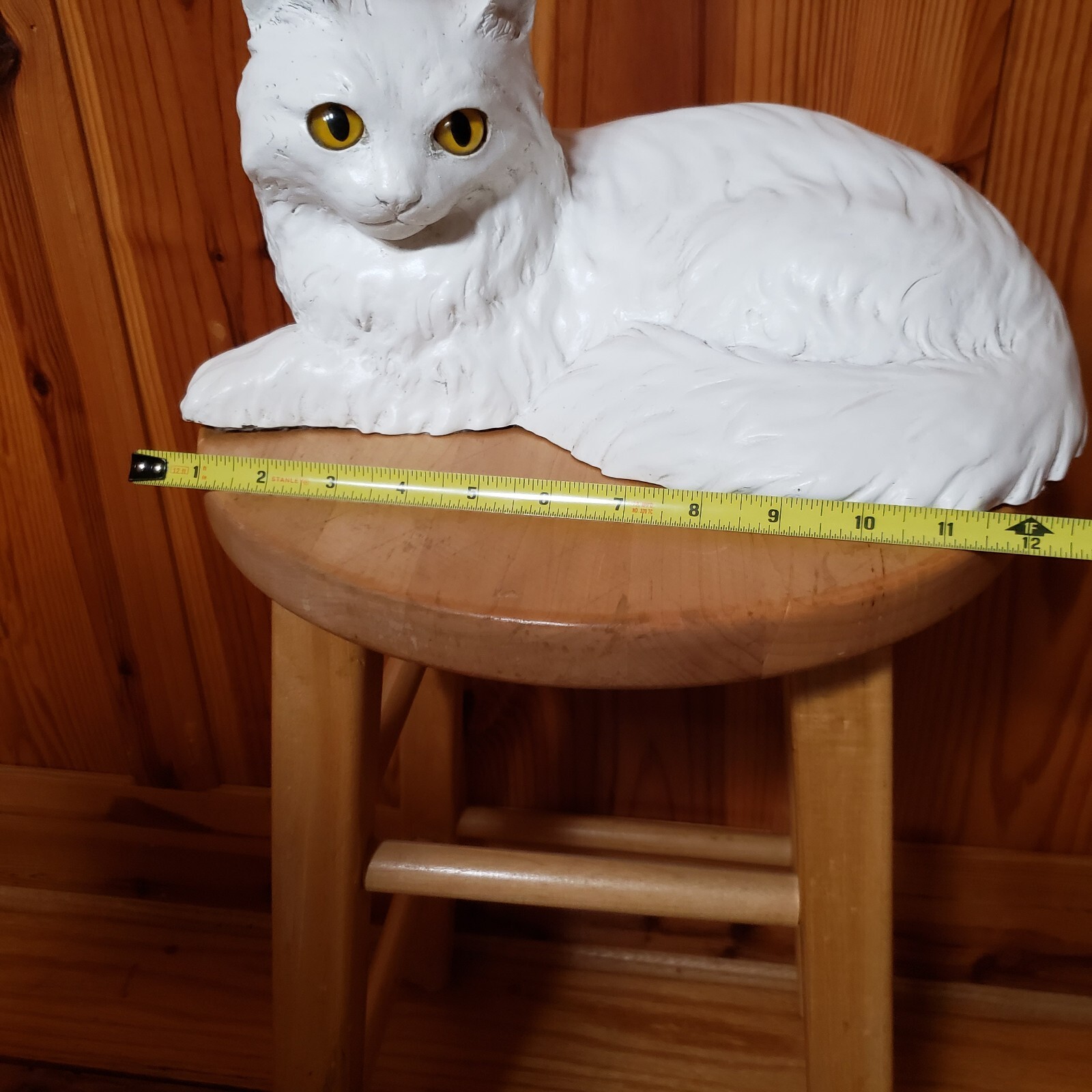 1980s Realistic Persian Cat Lifesized 13.5″ X 7″ Resin Bright Yellow Eyes Heavy