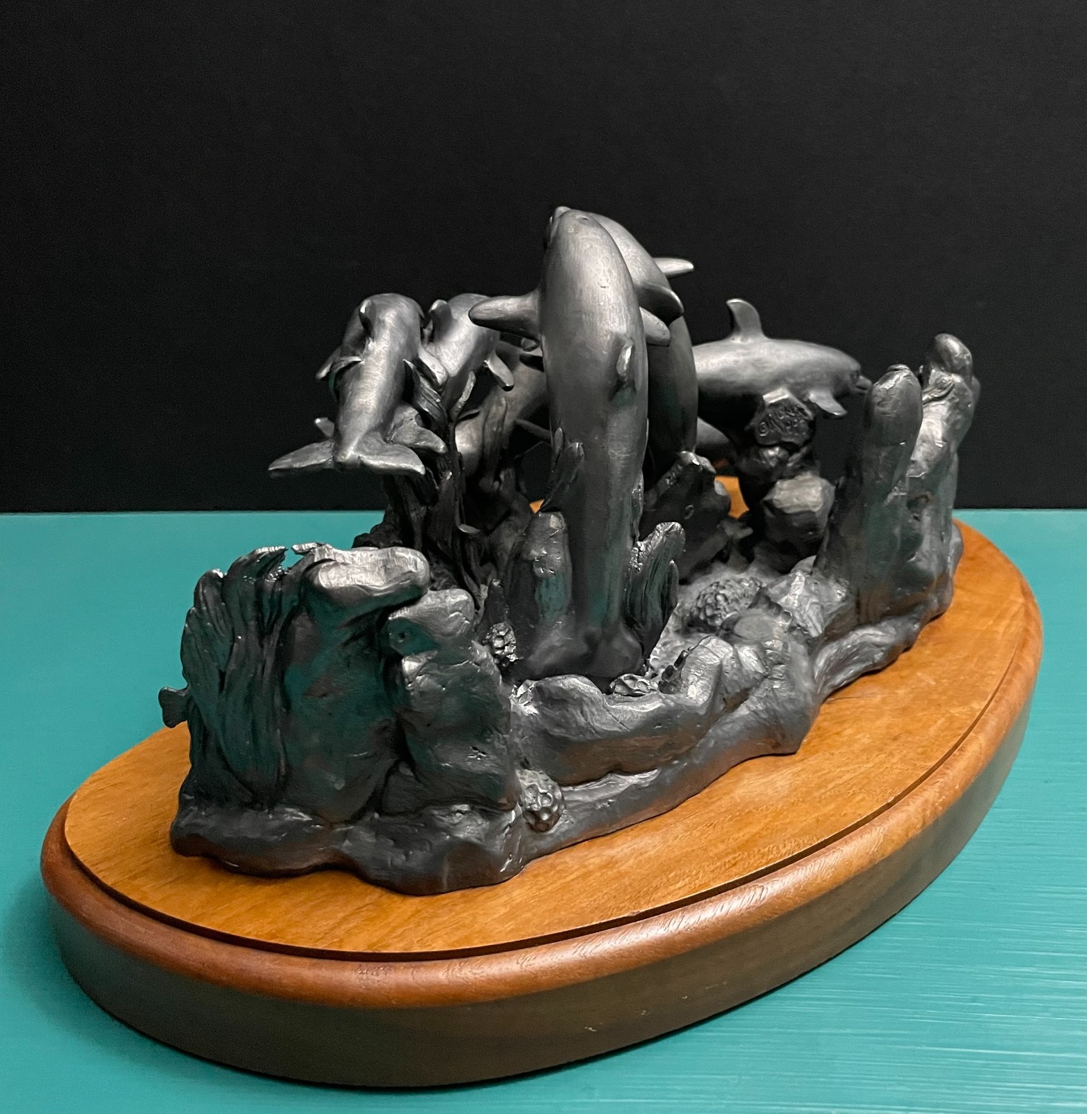 Michael Ricker Pewter Dolphin Pod Nautical Sea Life Corral Reef Ocean Art Statue
