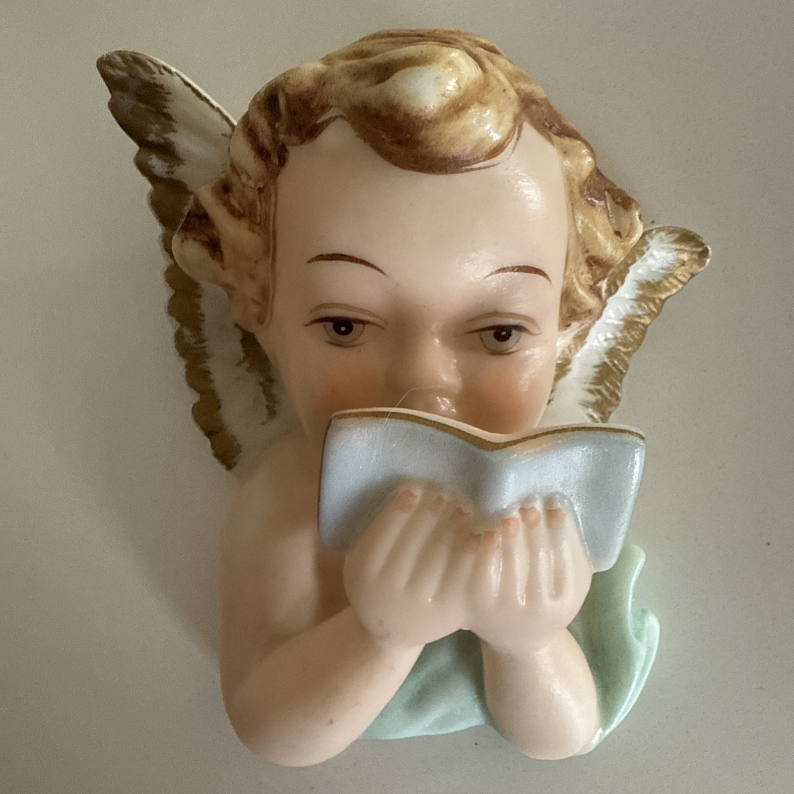 Vintage Thames Hand Painted Bisque Angel Figurine Wall Plaque Made In Japan