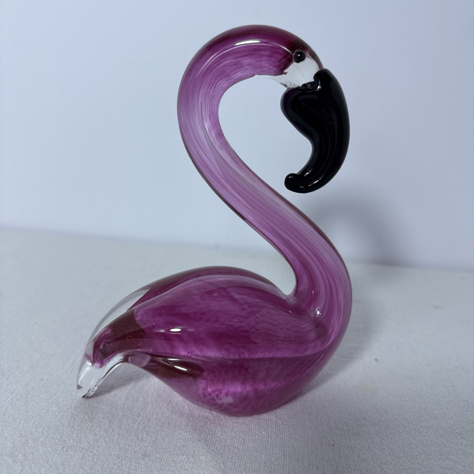 Pink Flamingo Art Glass Figurine – MCM bird sculpture 7”