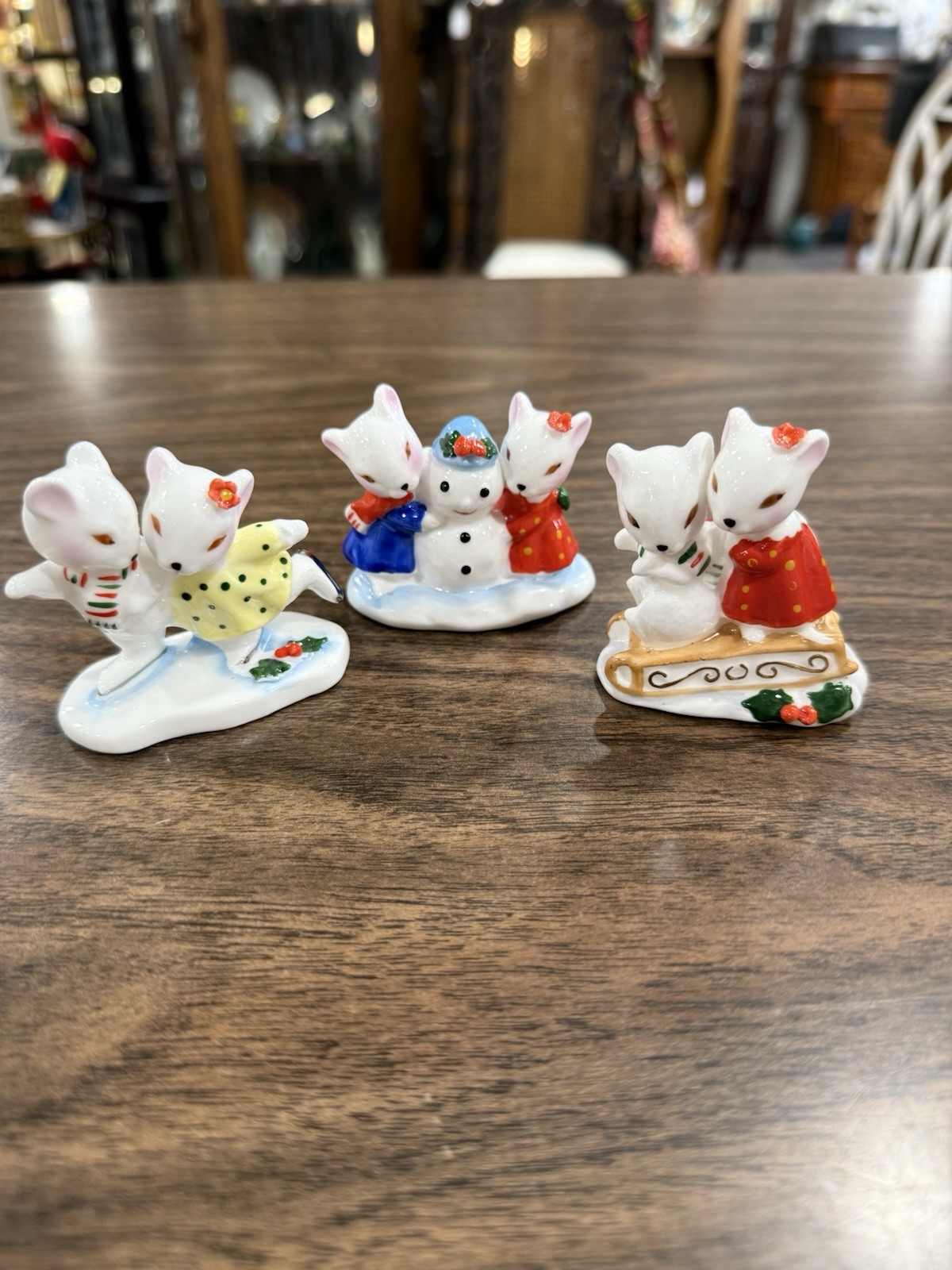 Vtg Set Of 3 Enesco Maruri Masterpiece Mice Figurines 1977 Bone China Winter