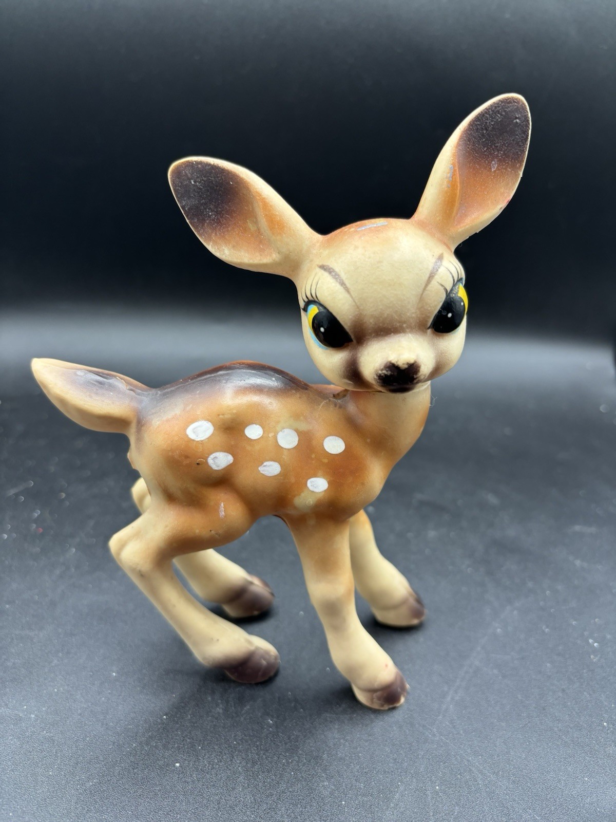 Vtg Big Eyes Bambi Deer Figurine Celluloid plastic Japan Kitschy Mid Century 7″