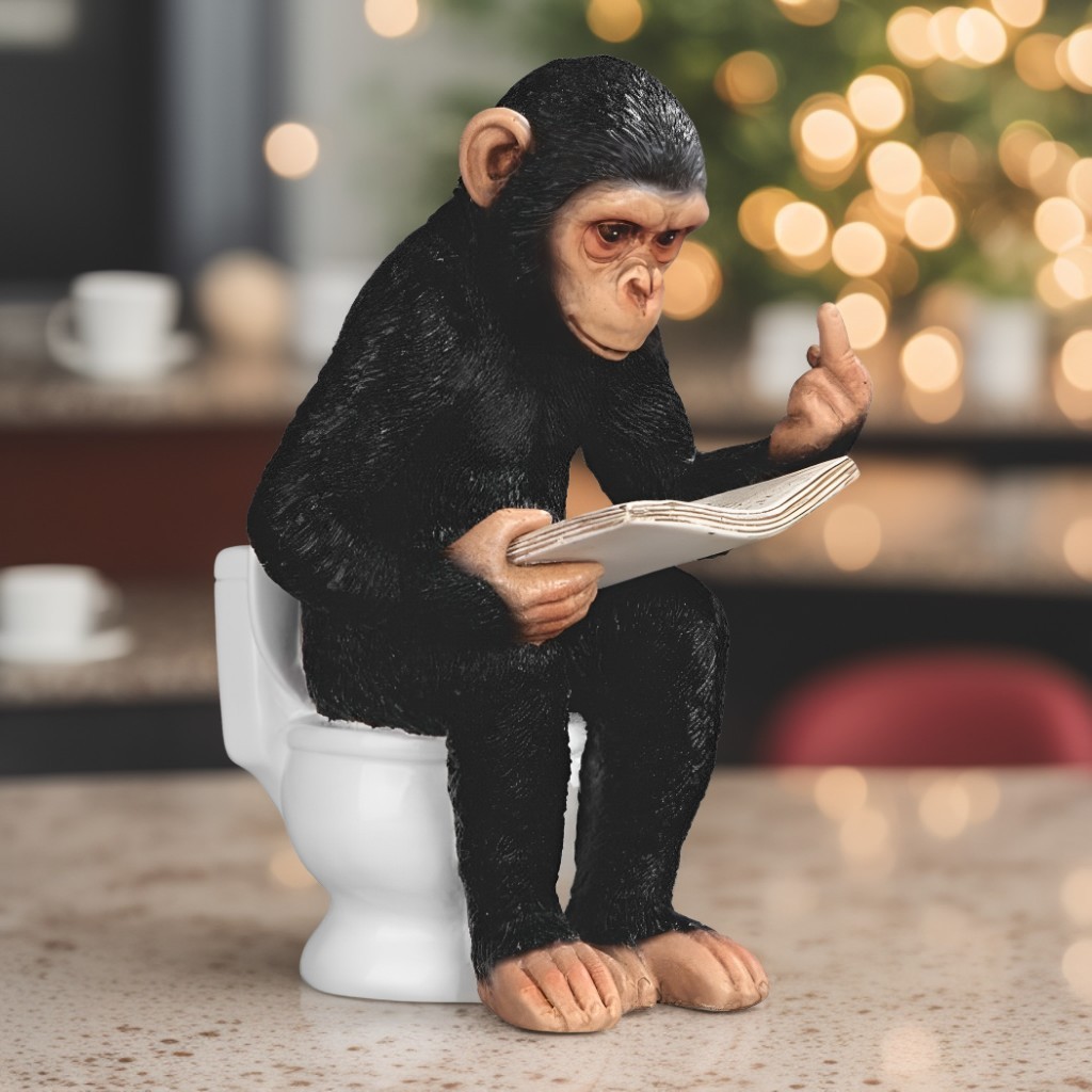 7.75″H Chimpanzee Reading News Paper Figurine Ornament Home Decor Unique Gift