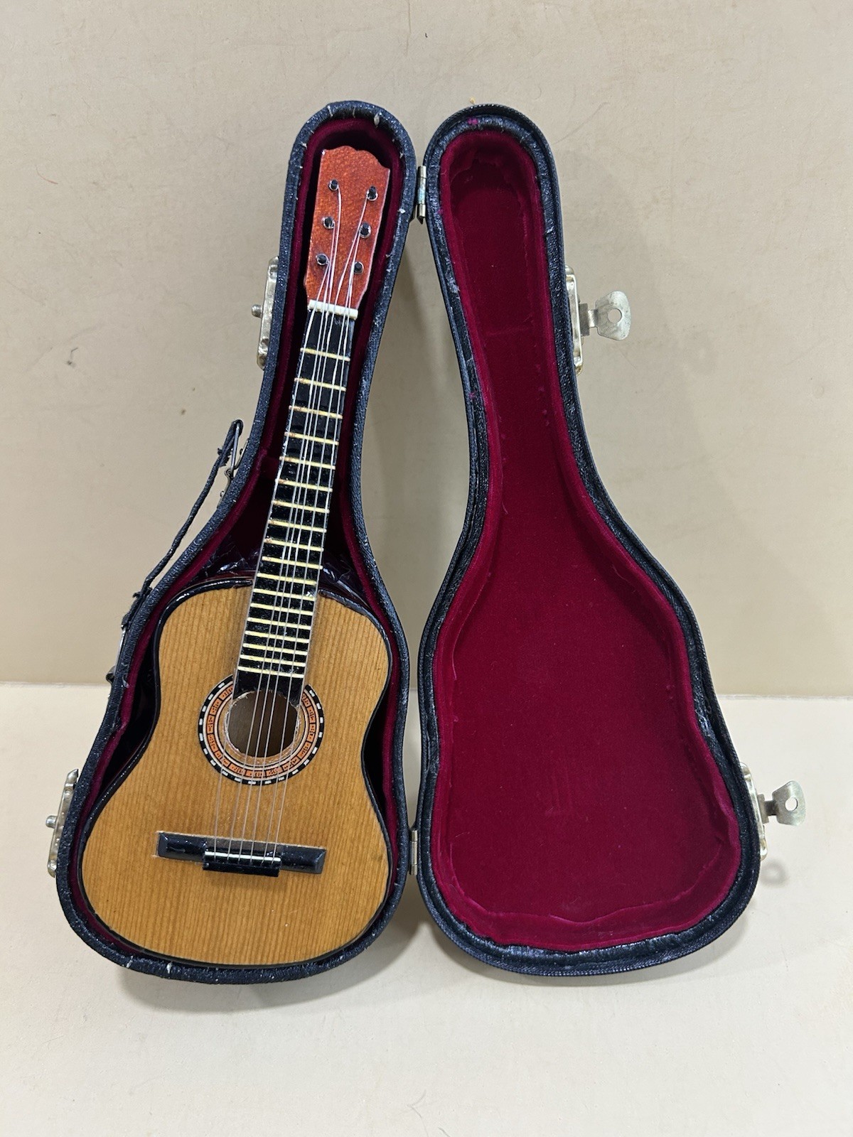 Miniature 8” Acoustic 6 String Guitar Model with Lined Case And Wood Stand