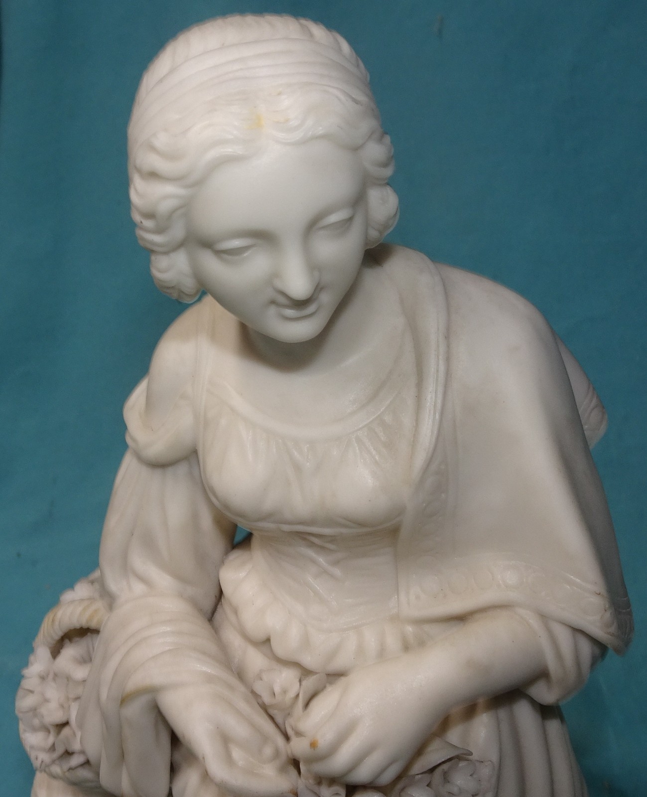 Antique Parian Ware Porcelain figurine Figure of lady Woman with basket flowers
