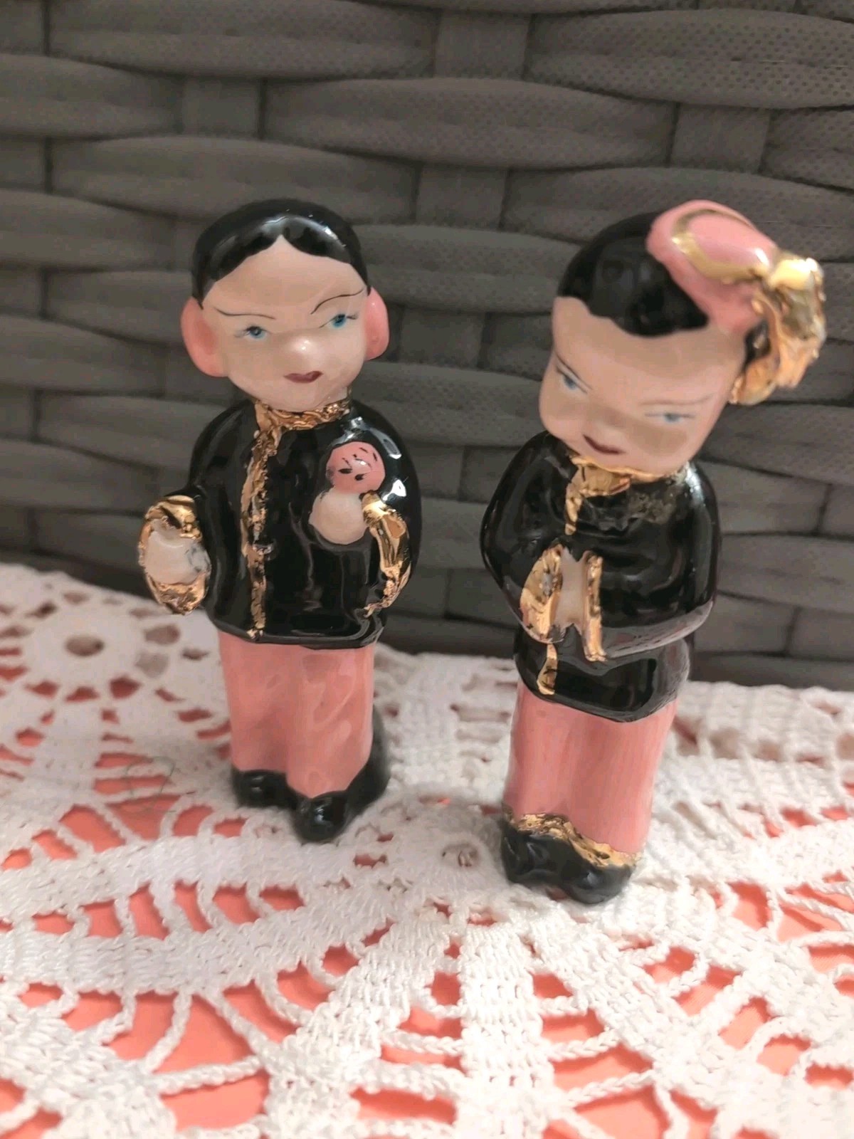 Asian Japanese Pair 4.5 inch Oriental Lady Figurines from Japan Vtg Vintage
