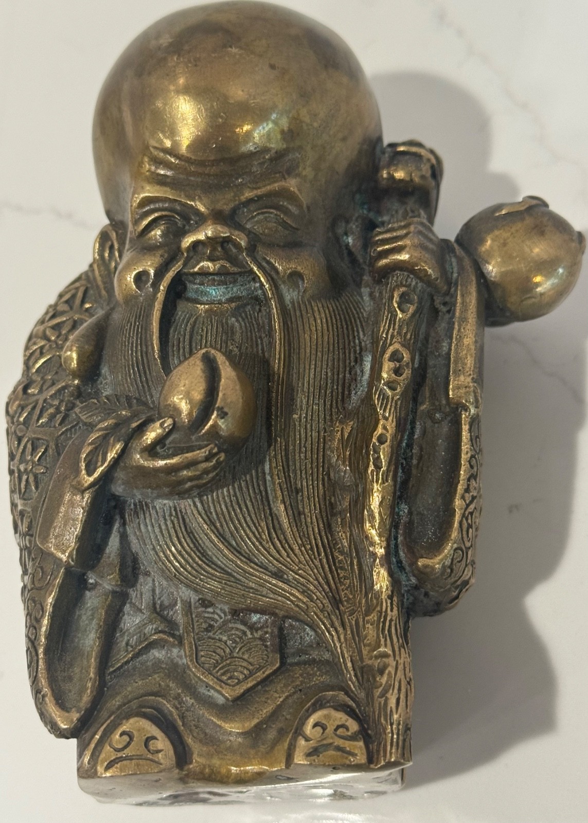 CHINA BRASS BRONZE GILT SHOU LAO SHOU XING IMMORTAL GOD OF LONGEVITY 5″ STATUE