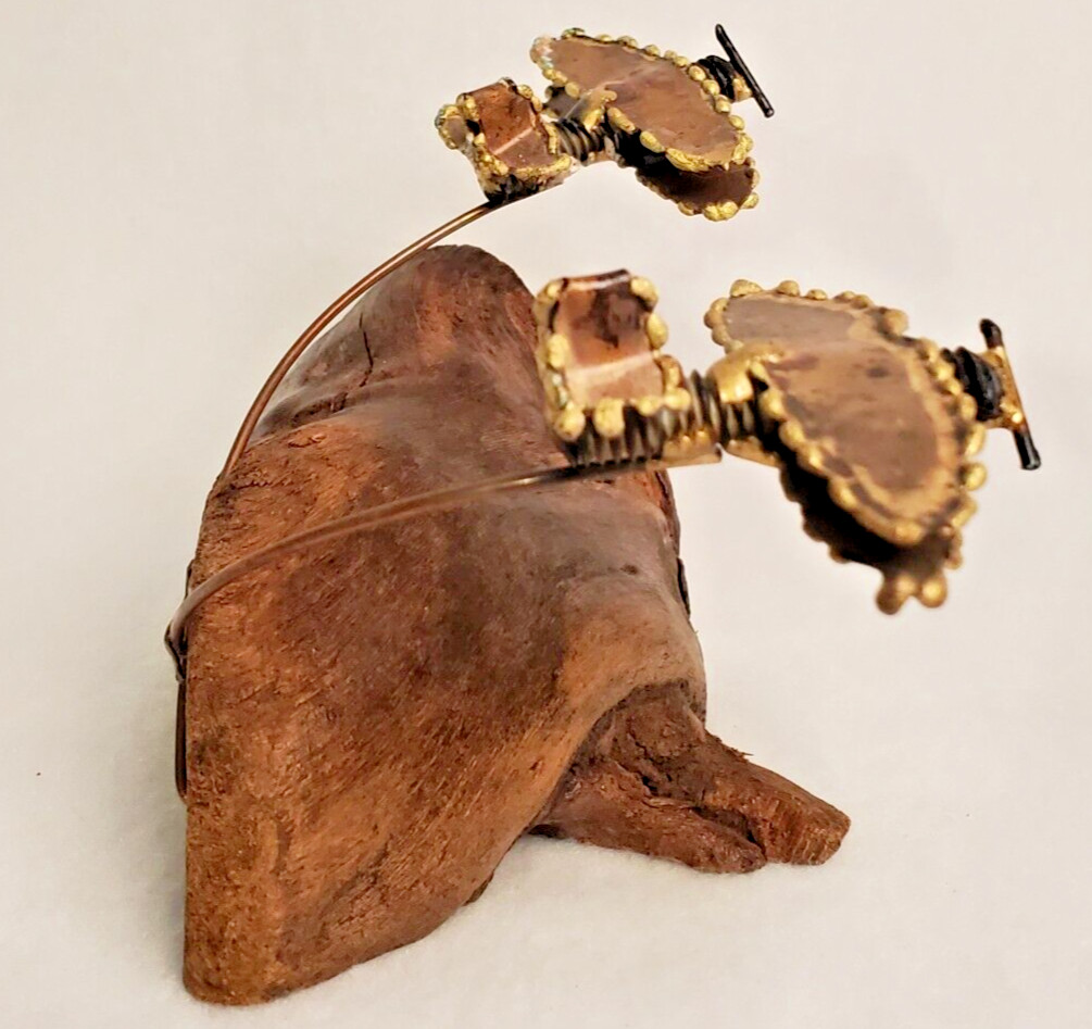 Vintage Wood and Metal Sculpture Planes in Flight on Driftwood Base