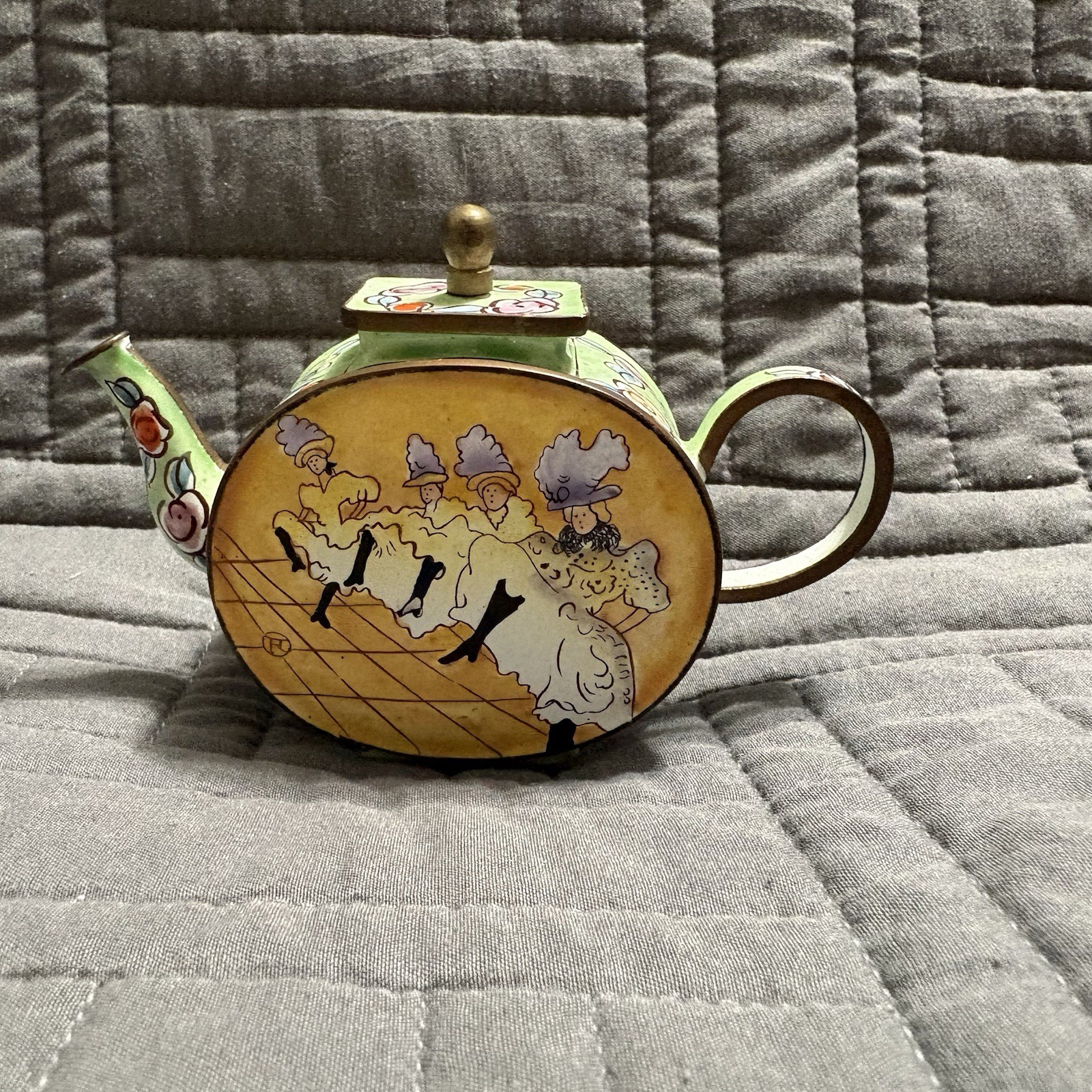 Kelvin Chen No. 536 Mini Teapot Collectible Metal Enamel Lady’s Dancing Floral