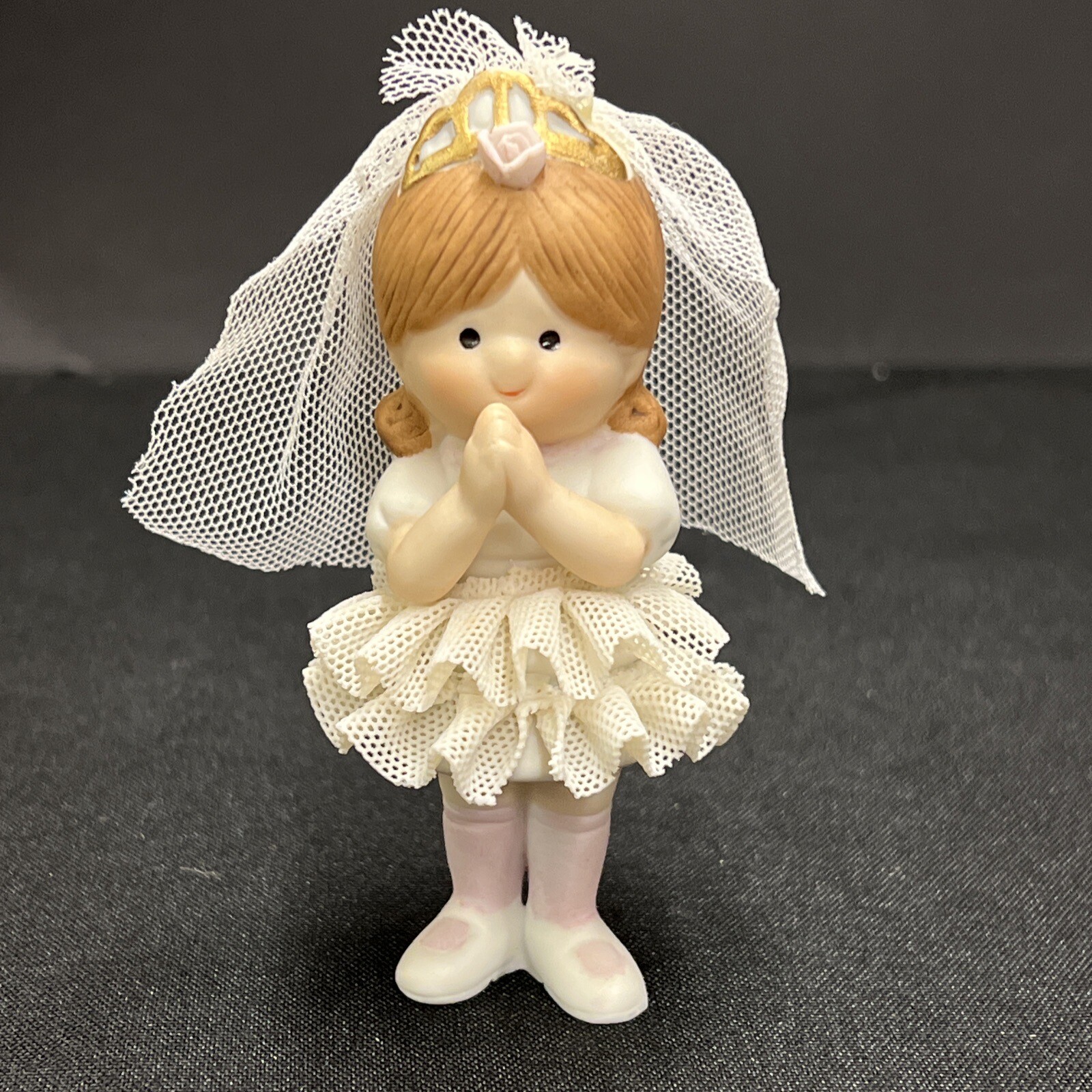Praying Child Girl Figurine Enesco 1983 First Communion Confirmation Veil 4” Vtg