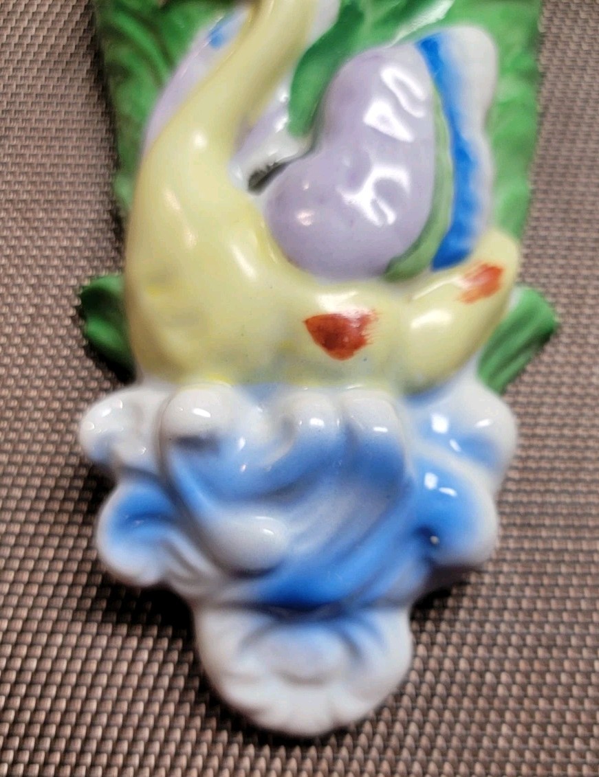 Vintage Swan Cattails Porcelain Wall Pocket Planter MCM Japan Made