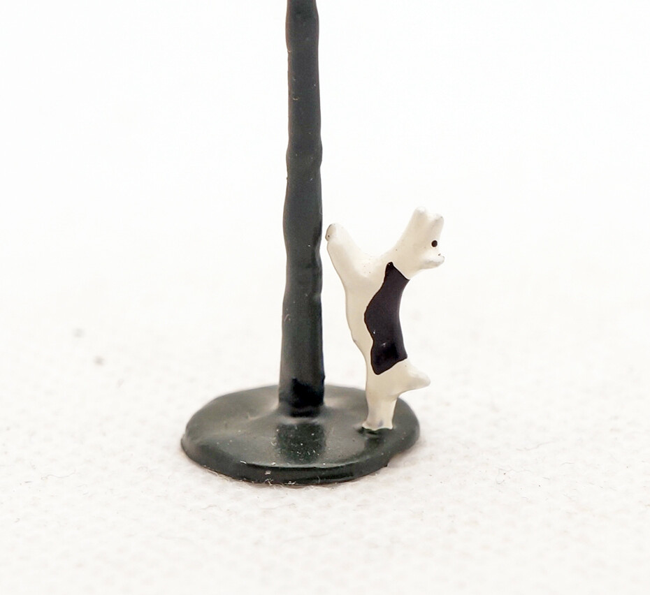 J Carlton by Gault French Miniature Figurine Dog Chasing Cat w Paris Street Lamp