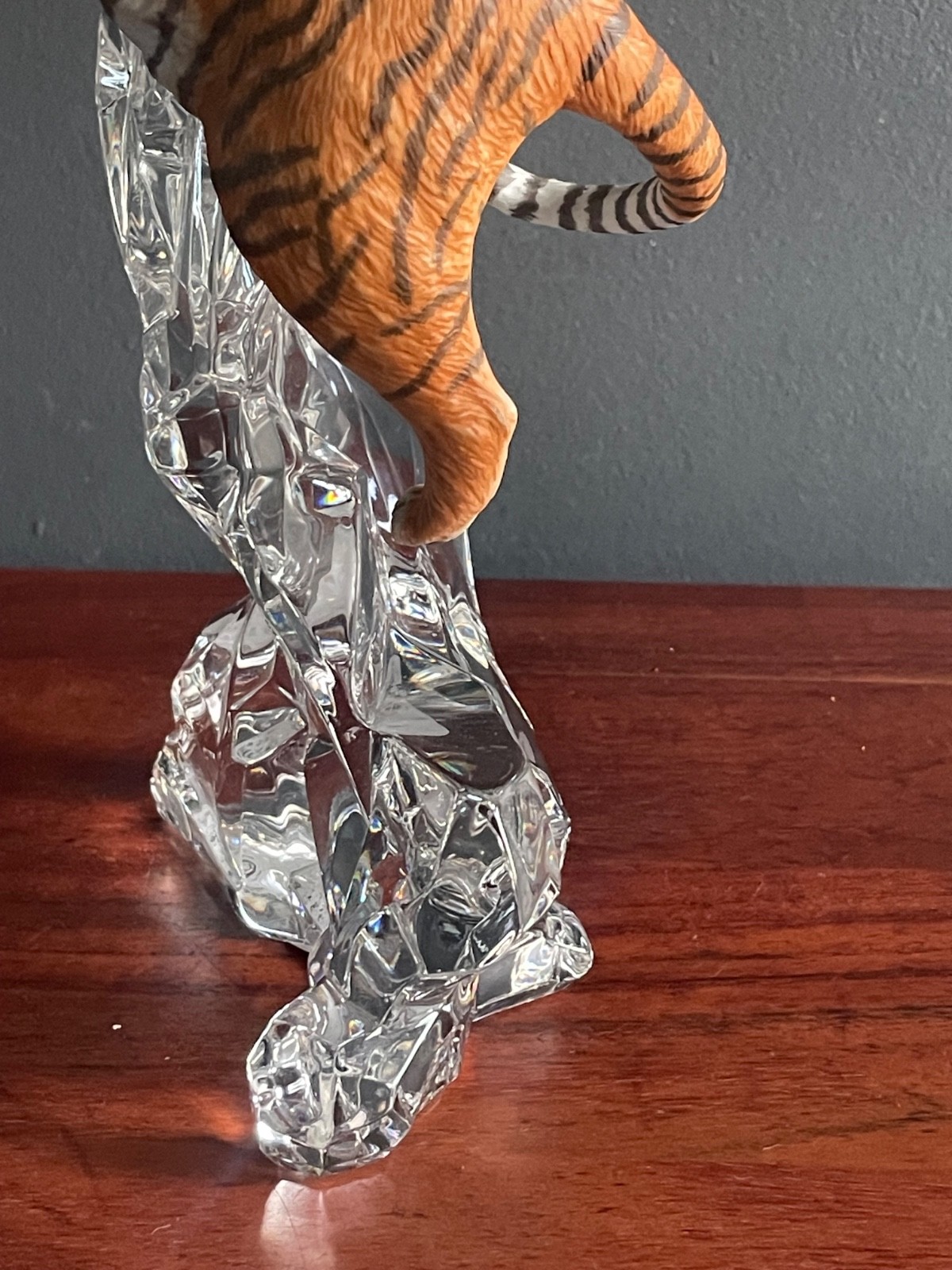Large Tiger Figurine on Crystal Iceberg Base Wildlife Statue 11” Decorative