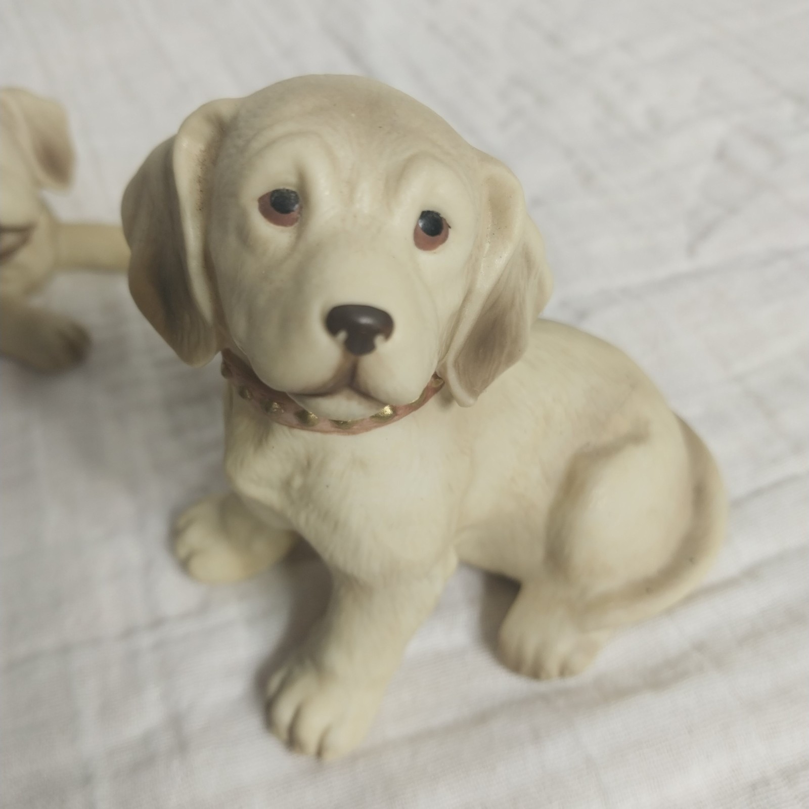 Vintage HOMCO Golden Labrador Dog Puppy Porcelain Figurines #1408 Set of 2 Pets