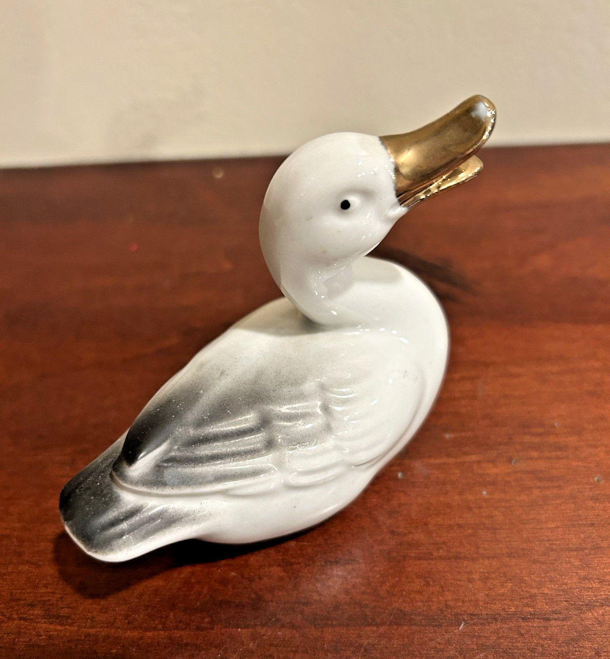 Set Of 3 Porcelain White Ducks with Gold Beaks & Black Accent Feathers-Vintage