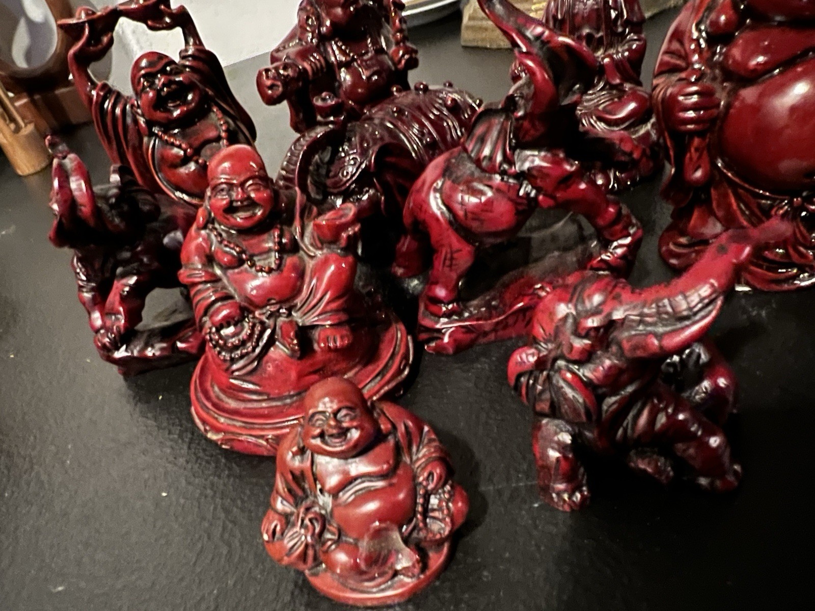 Lot of 10 Red Glossy Resin Buddha and Elephant Figurines for Any Room Unboxed