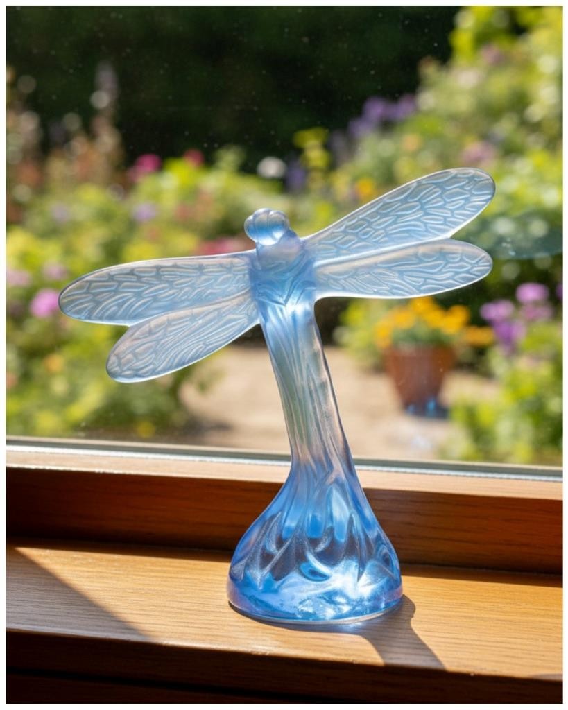 Lalique Blue Dragonfly Crystal Figurine France Frosted Clear Signed Retired