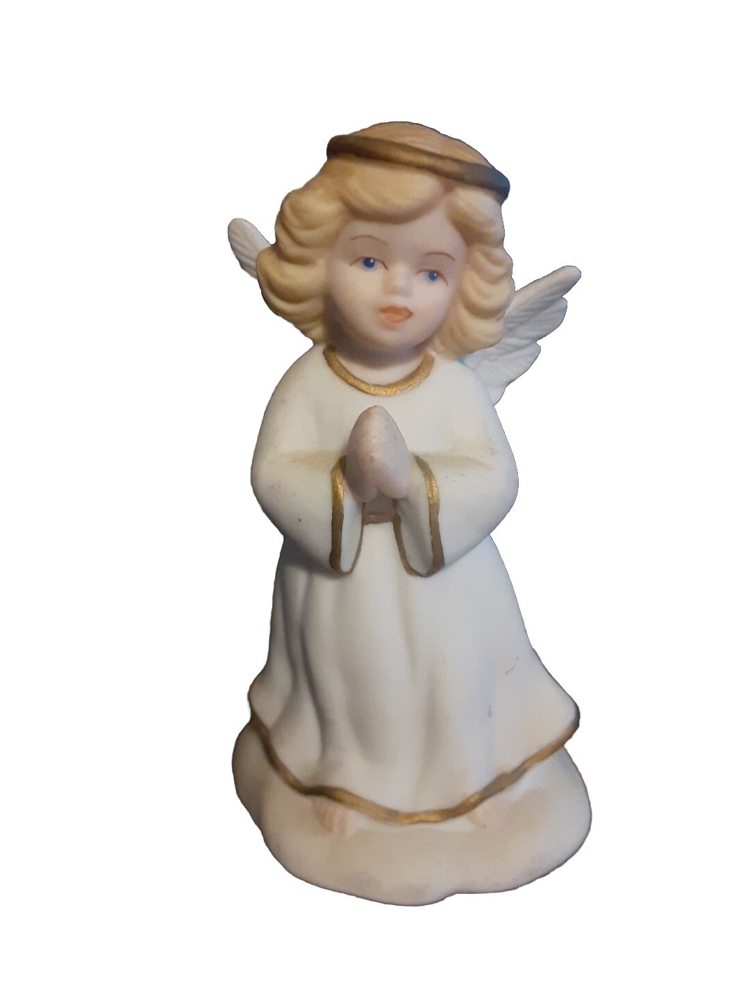 Golden Blessing Praying Angel Figure Bisque Porcelain Bronson Collectibles 1996