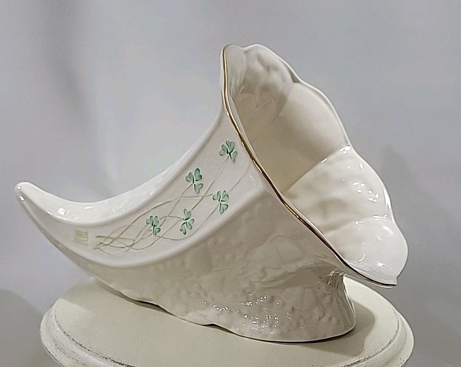 Belleek Ireland Cornucopia Blue Mark 1965-1980 Shamrock Parian Porcelain