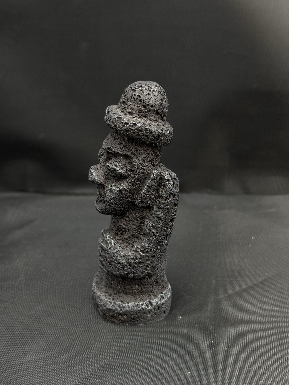 Vintage Lava Rock Statue 4.5″ Stone Grandfather, Carved Tiki Figurine Good Luck