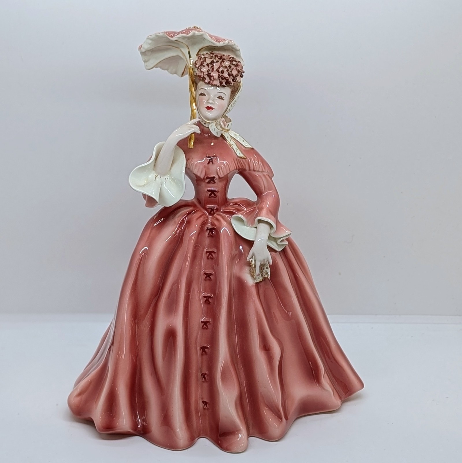 Vintage 1953 Florence Ceramics Vivian Lady Figurine With Parasol Victorian