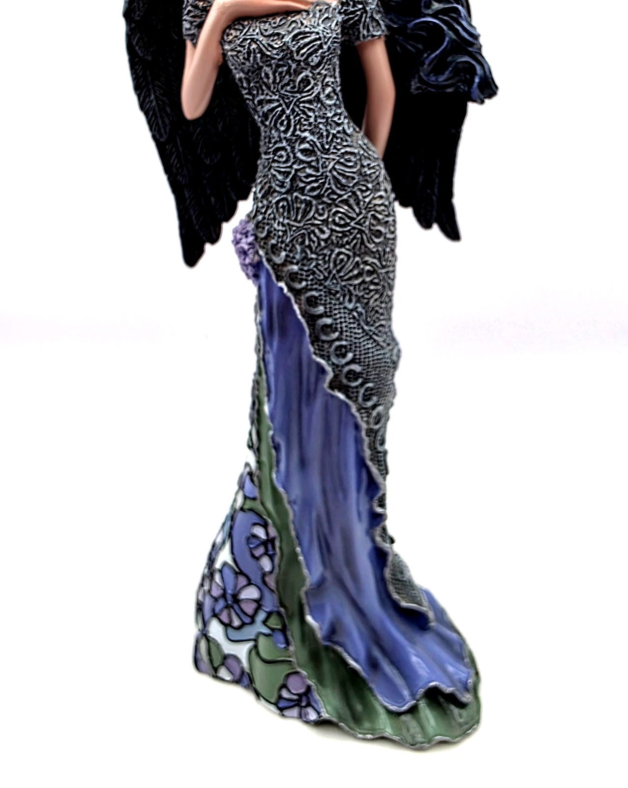 Dark Angel Figurine Gothic Angel Statue Black Wings Lavender Dress Fantasy Decor