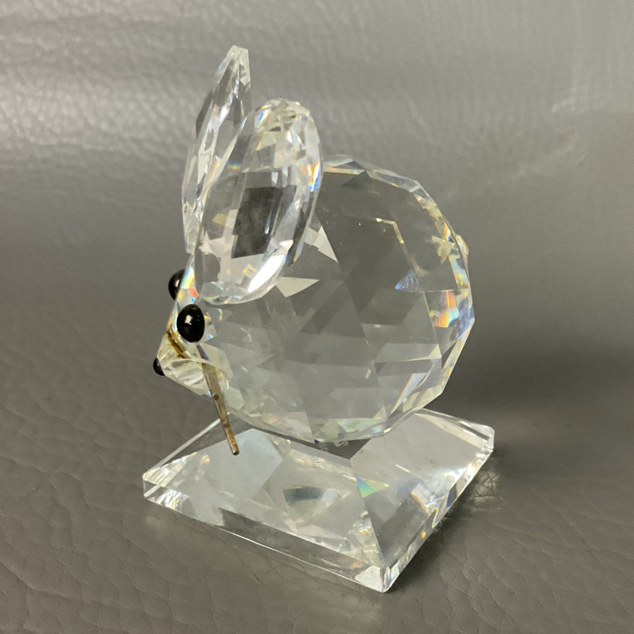 2 Swarovski Crystal Mouse Silver Whiskers Black Eyes Figurine on Octagon Base