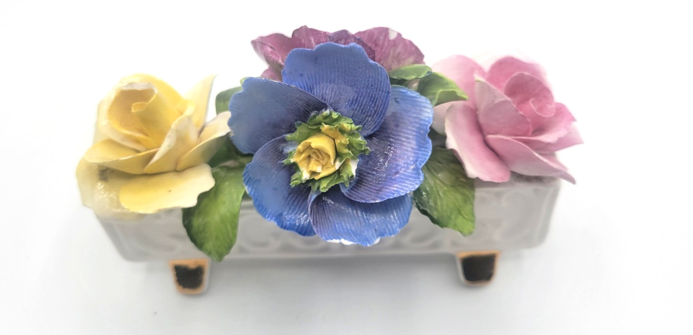 JON ANTON BONE CHINA FLORAL ARTWORK FLOWER BED IN BLOOM 5″ X 3″