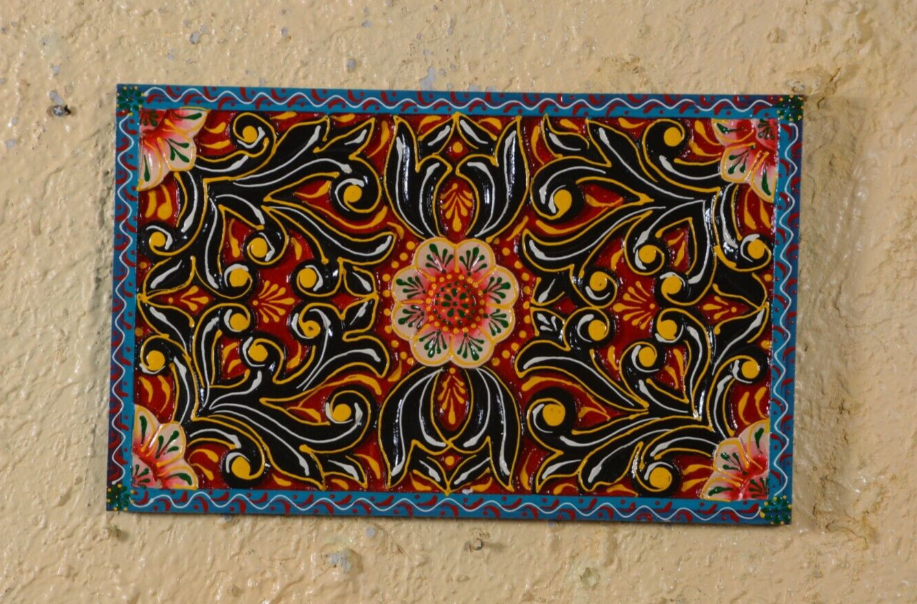 Handmade Carved Painted Wall Hanging Panel Colorful Home Decor Indian Furniture
