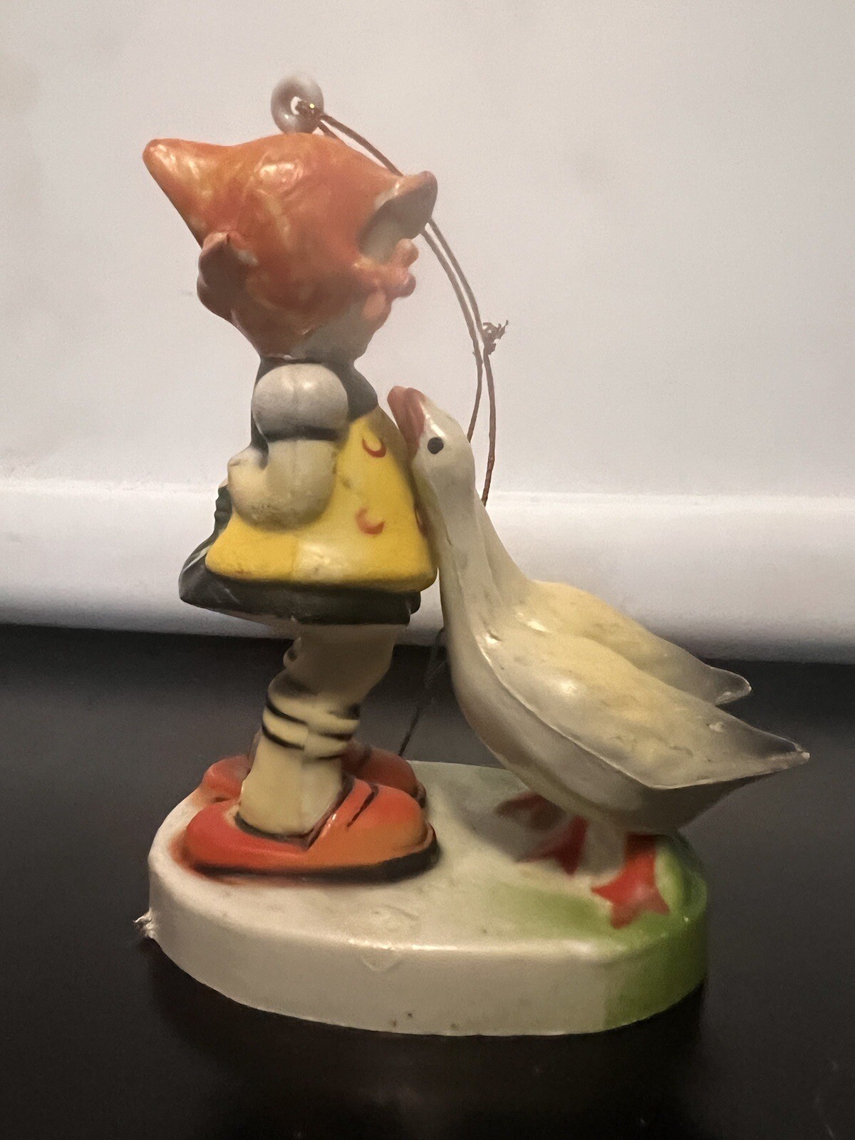 Vintage Ornament Celluloid Plastic Girl Geese Figurine 4″