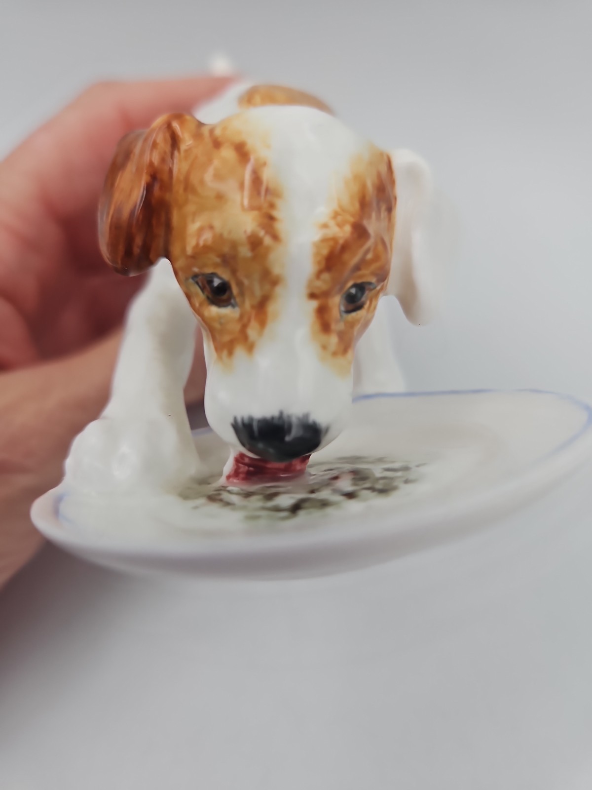 Vintage Royal Doulton Jack Russell Terrier Dog Licking Plate Figurine