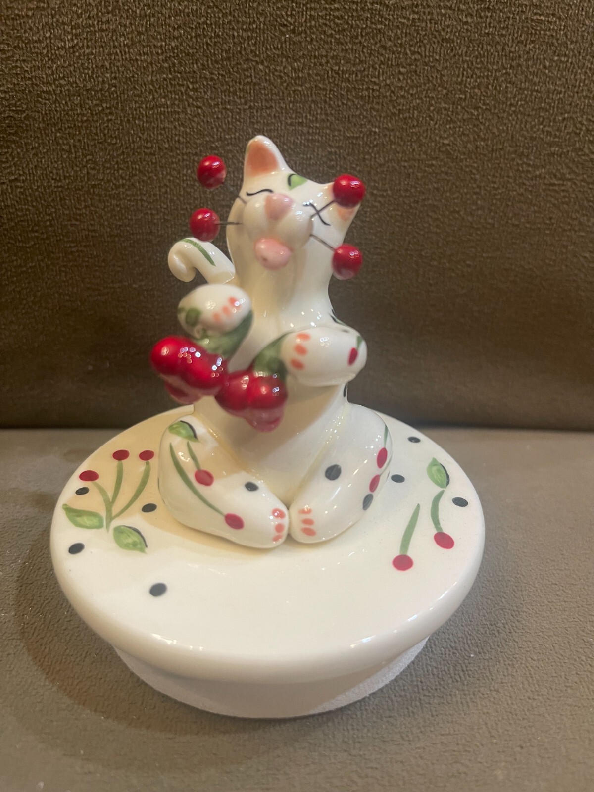 WhimsiClay Annaco Creations Amy Lacombe Cat Candle Jar Topper-Cherries Jubilee