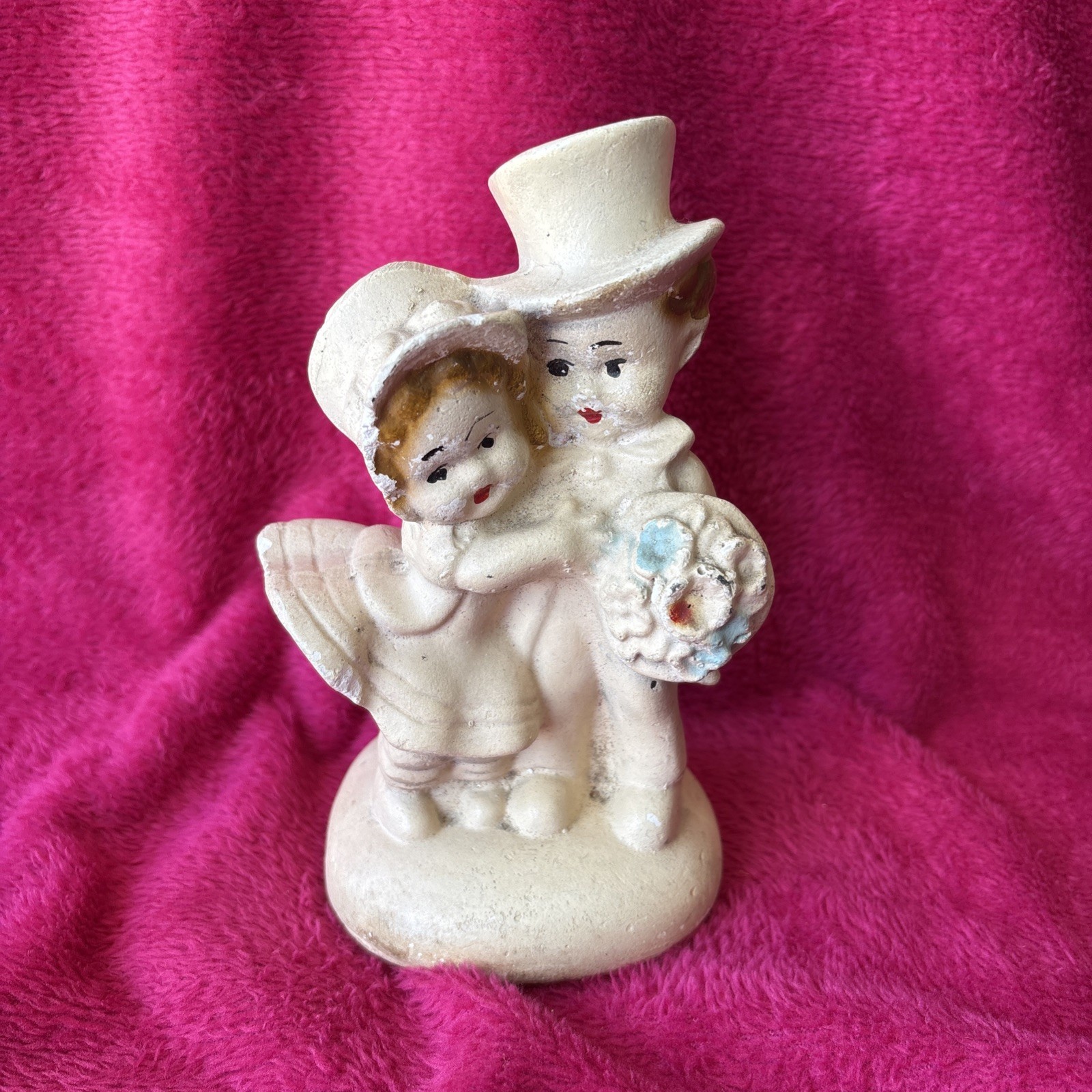 Vintage Chalkware Plaster Bride And Groom (2)