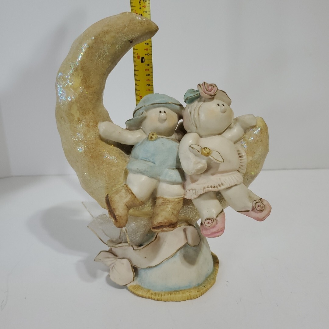 Vtg 90s Nancye Williams Sprinkles of Love Angel Couple on Moon 6.5″ Make A Wish