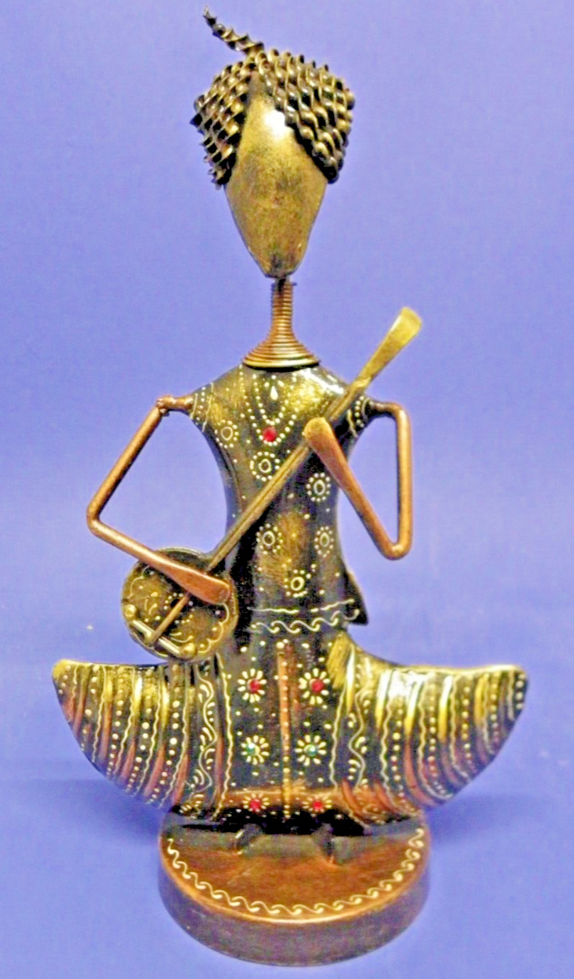 Thai Metal Abstract Statue Figurine Man Playing Sueng Thailand 11″ Tall